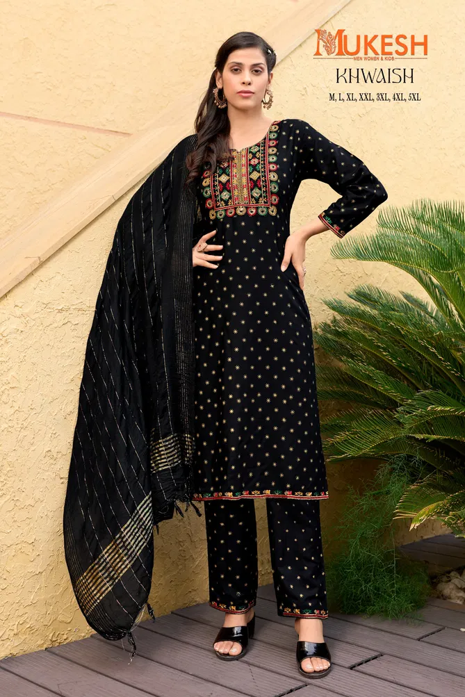 Khwaish By Banwery Rayon Embroidery Printed Kurti With Bottom Dupatta wholesale Shop In Surat